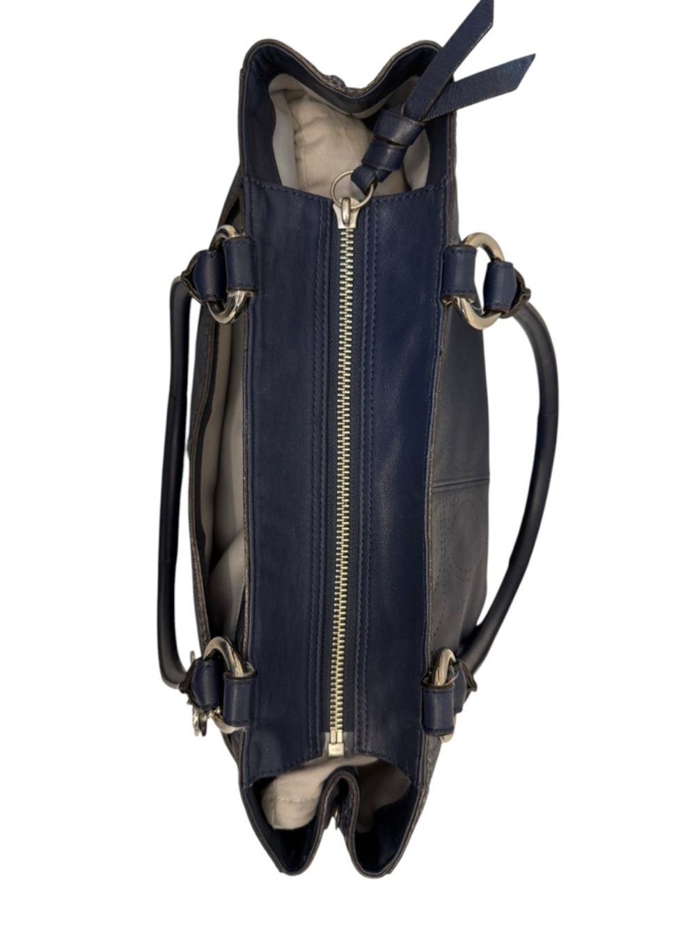 Coach Navy Leather Tote with Heart Charm Accent - Picture 7 of 13